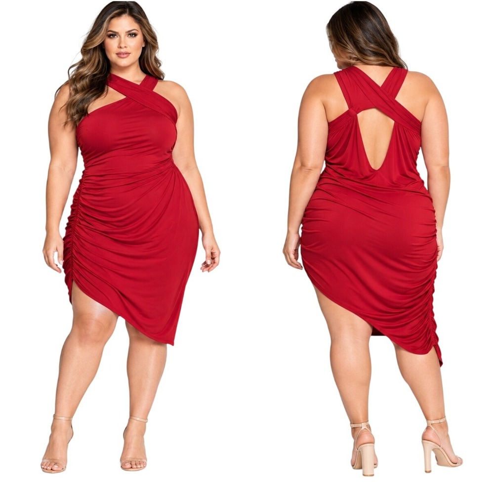 Dreamgirl Hypnotic Club Dress Rouge Red Ruched One Shoulder Plus 3X/4X NWT